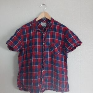 Men's Red and Blue Plaid Shirt ( Bag F )